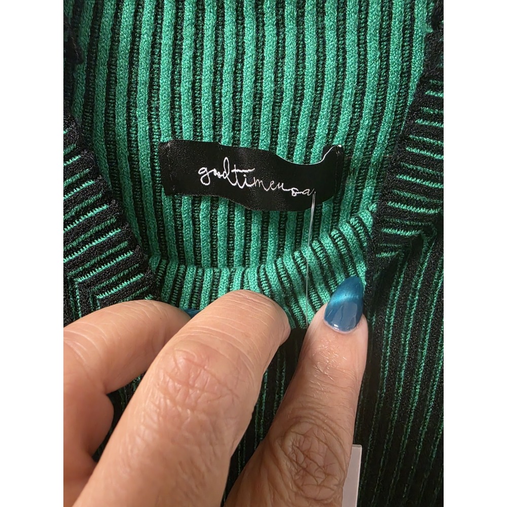 Good Time USA Green Black Ribbed Asymmetrical Bodycon Midi Dress Sz M NWT - Picture 3 of 9
